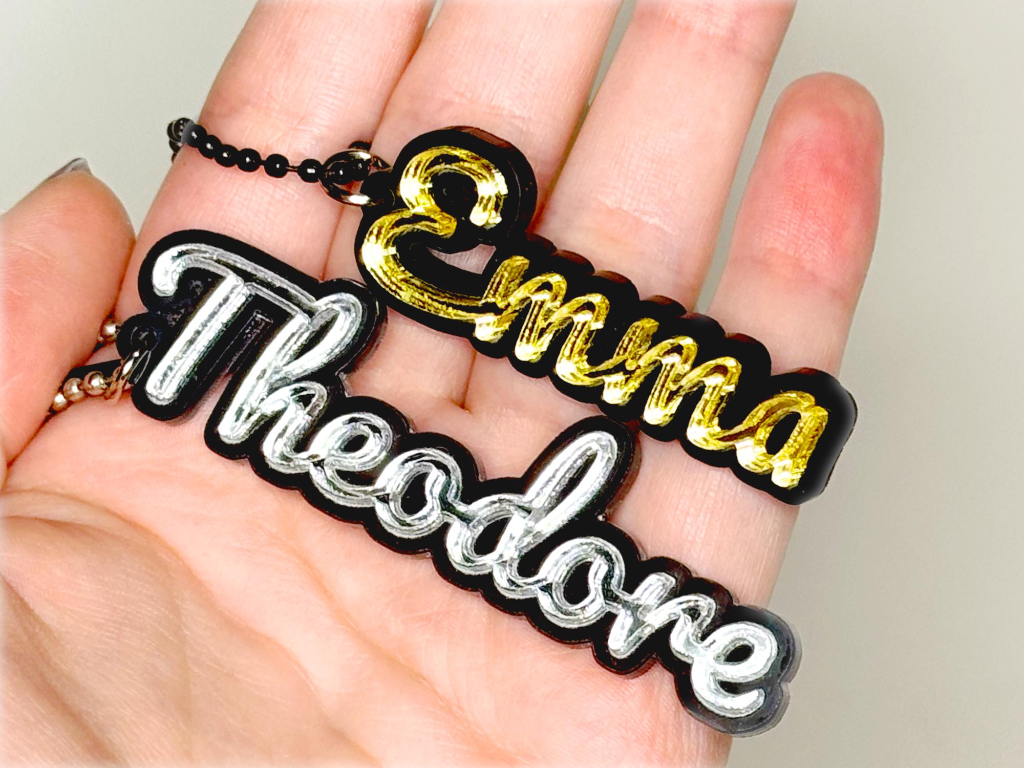 Custom Name Keychain: Sleek Acrylic Tag, Gold or Silver Letters