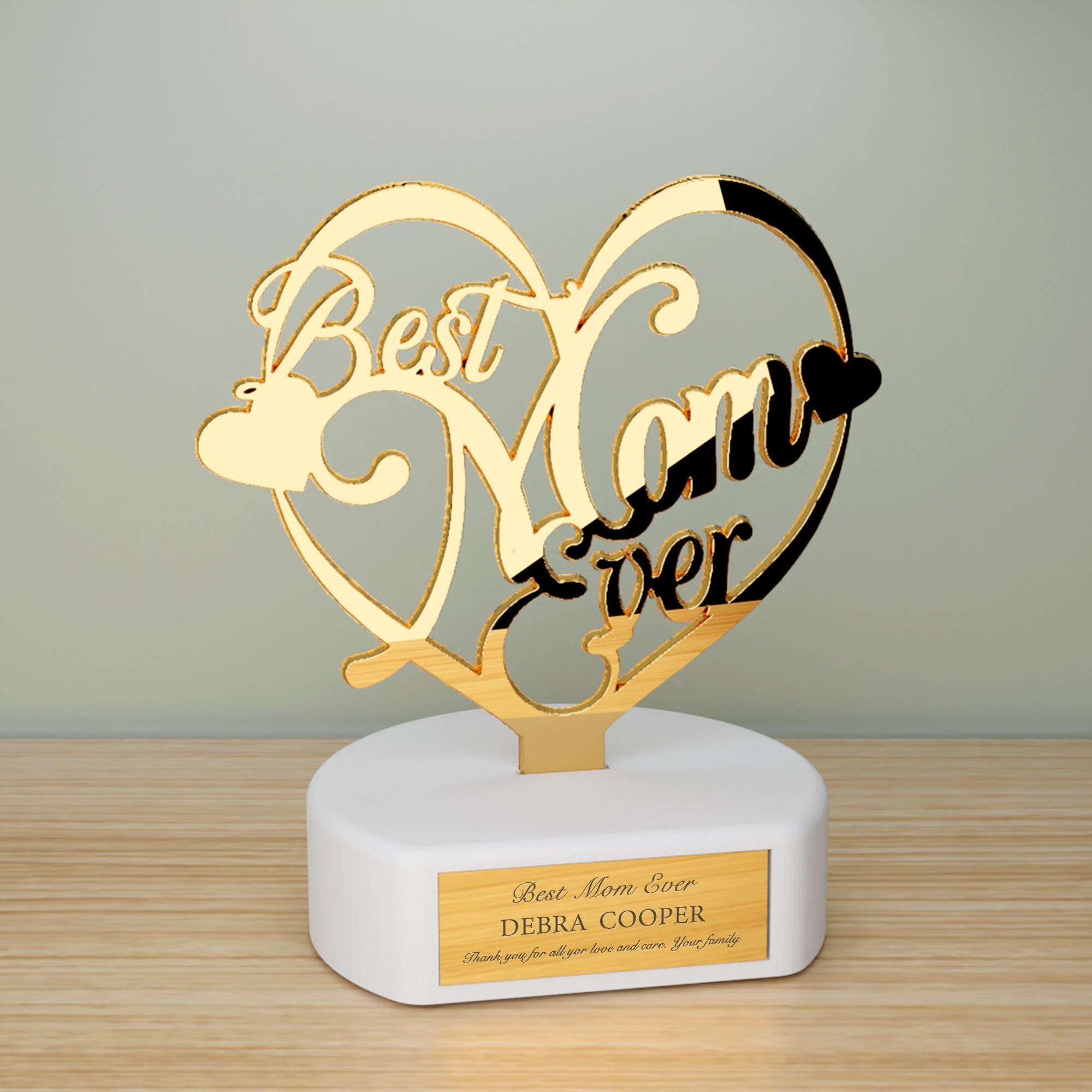 Personalized Mom Ever Trophy: Golden Acrylic Plaque