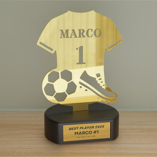 Personalized Football Gold Acrylic Trophy | Soccer Custom Engraved Award Plaque