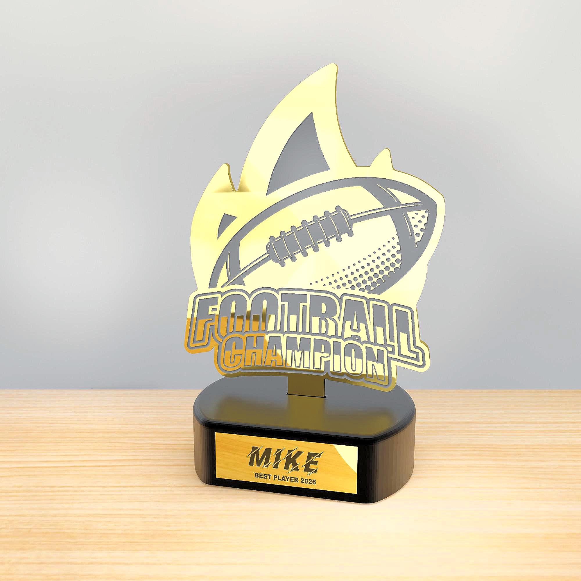 Custom Football Flame Golden Trophy – Personalized Acrylic Award for Football Champions & Coaches