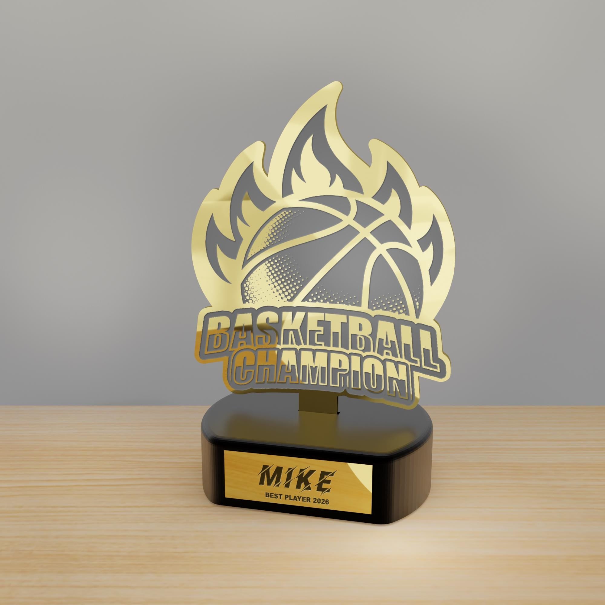 Custom Basketball Flame Trophy – Personalized Gold Award for Champions & Coaches