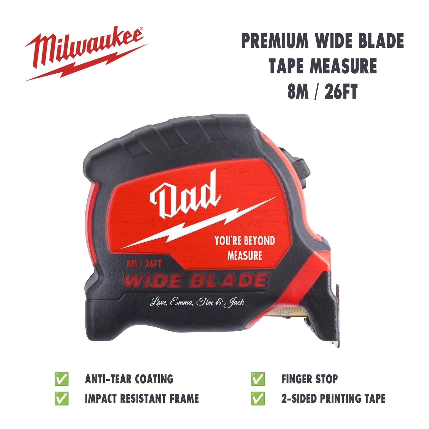 Personalized Milwaukee Wide Blade Tape Measure